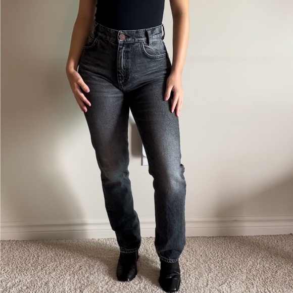 Sandro Paris Black High Waisted Straight Leg Jeans Size 38/US Size 8 - Picture 3 of 12